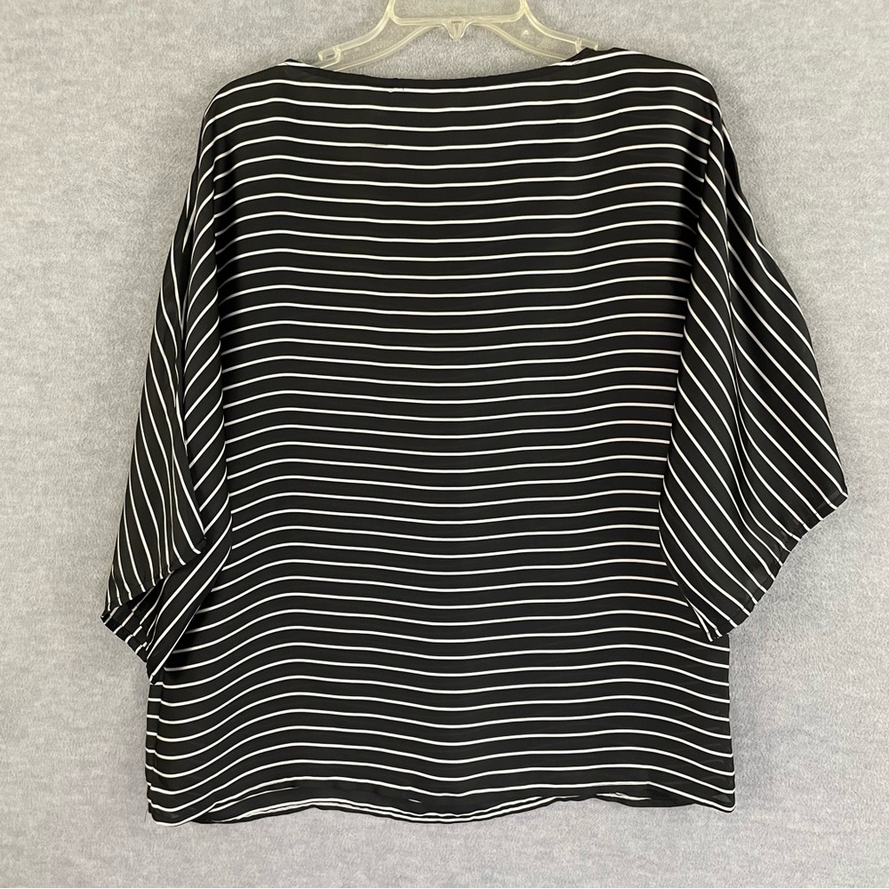 Chico's 1 (US M/8) Semi-Sheer Top Black White Stripe Pullover Dolman Sleeves - Picture 4 of 9
